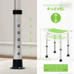 Sgabello da Doccia in Lega di Alluminio e Plastica Antiscivolo, Altezza Regolabile 6 Livelli 39-52cm, Verde - immagine 6