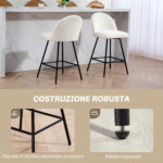 Set da 2 Sgabelli da Bar con Schienale in Velluto e Poggiapiedi in Acciaio, Bianco Crema - immagine 6