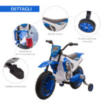 Moto da Cross Elettrica per Bambini da 3-5 Anni, Moto Elettrica per Bambini con Batteria 12V Ricaricabile e Rotelline Rimovibili, 106,5x51,5x68cm, Blu - immagine 6