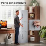 Armadio per Ufficio in Acciaio a 3 Porte Indipendenti con Serratura e 2 Chiavi, 45x38x180 cm, Grigio Chiaro - immagine 5