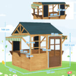 Casetta per Bambini 3-8 Anni con 5 Finestre e 2 Lavagne, in Legno di Abete, 173x117x144 cm, Marrone e Blu - immagine 3