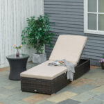 Lettino Prendisole in Rattan PE con Schienale Reclinabile su 5 Posizioni, 195x68x31cm, Marrone - immagine 2