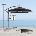 Ombrellone da Giardino Rotondo Inclinabile e Girevole, Manovella e Protezione UPF 50+, Ø3 m, Grigio Scuro - immagine 3