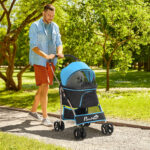 Passeggino per Cani Convertibile con 2 Guinzagli e Cuscino, in Acciaio e Poliestere, 82x49,5x98 cm, Azzurro e Nero - immagine 2