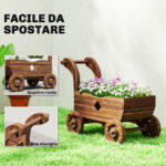 Fioriera in Legno a Carretto con 4 Ruote, Maniglia e Fori di Drenaggio, 68x38x52 cm, Legno - immagine 6