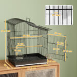 Gabbia per Uccelli a 4 Porte con 2 Ciotole, 2 Posatoi e Vassoio, in Metallo e Plastica, 47,5x36x54,5 cm, Nero - immagine 3