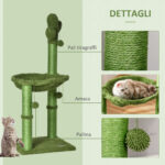 Albero Tiragraffi per Gatti fino 4,5kg a Forma di Cactus con Palline e Amaca, 40x40x96cm - Verde - immagine 5