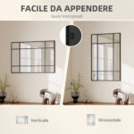 Specchio da Parete Stile Finestra con Montaggio Verticale e Orizzontale, 90x60 cm, Nero - immagine 5