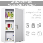 Armadietto Medicinali a 3 Livelli in Acciaio con 2 Chiavi e Montaggio a Parete, 40x18x60 cm, Bianco - immagine 5