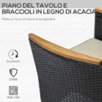 Set Tavolo e Sedie da Giardino 7 Pezzi in PE Rattan e Legno con Cuscini Morbidi, Nero - immagine 6