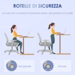 Sedia da Ufficio Ergonomica e Reclinabile ad Altezza Regolabile con 5 Rotelle, 55x48x82,5-94,5 cm, Grigia - immagine 4