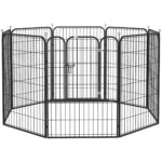 Recinto per Cani di Piccola Taglia a 8 Pannelli Modulabili da 80x1,5x1 cm, Box per Cani e Cuccioli Pieghevole con Porta in Acciaio con 8 Picchetti, Grigio