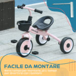 Triciclo per Bambini da 2-5 Anni con Seduta Regolabile e Campanello, 70,5x50x58cm, Rosa - immagine 7