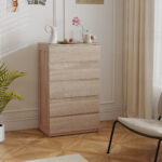 Cassettiera 5 Cassetti in Legno con Guide in Metallo e Maniglie Scanalate, 60x39x1 cm, color Faggio - immagine 7