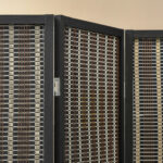 Paravento per Interni, Separé Pieghevole a 4 Pannelli, Divisorio per Ambienti in Legno e Bambù, 180x180x1,9cm, Nero e Marrone - immagine 8