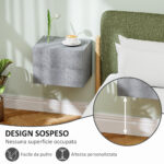 Set di 2 Comodini Sospesi con 2 Cassetti Moderni e Salvaspazio, 40x29x30 cm, Grigio Cemento - immagine 4