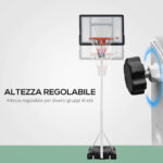 Canestro Basket per Adulti con Tabellone in PVC Regolabile 210-260cm Ruote Integrate Bianco - immagine 4