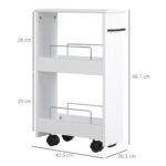 Carrello Salvaspazio Multiuso in Legno MDF e Ruote, 42,5x20,3x66,7cm, Bianco - immagine 3