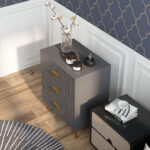 Cassettiera 3 Cassetti Moderna in Legno e Alluminio, 60x40x71,5 cm, Oro e Grigio Scuro - immagine 7