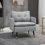 Poltrona Moderna in Tessuto con Seduta Imbottita e Gambe in Acciaio, 76x68x80 cm, Grigio - immagine 2