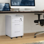 Cassettiera Portadocumento da Ufficio Bianca in Legno 3 Cassetti, Chiavi - immagine 2