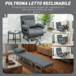 Poltrona Letto 3 in 1 con Schienale Reclinabile su 5 Livelli, in Tessuto Effetto Lino, 73x78x81 cm, Grigio Scuro - immagine 4