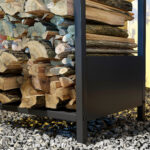 Scaffale Portalegna da Esterno e Interno in Acciaio con Base Rialzata, 39x35x76cm, Nero - immagine 8