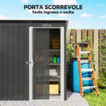 Casetta da Giardino 1,16m² in Acciaio Zincato, Capanno da Giardino con Tetto Inclinato e Porta Scorrevole Bloccabile, Capanno Porta Attrezzi, 163x89x182 cm, Nero - immagine 5