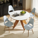 Set di 2 Sedie da Pranzo in Plastica e Legno Stile Nordico con Schienale Curvato, Grigio - immagine 9