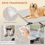 Lettino per Cani Grandi Rialzato da Esterno in Acciaio e Rete Traspirante, 152x94x23 cm, Beige - immagine 5