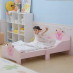 Letto per Bambini con Bordi Rialzati e 6 Gambe in Legno per Cameretta, Lettino per Bimbi da 3-6 Anni, 143x73x60cm, Rosa - immagine 2