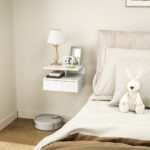 Comodino Sospeso per Camera da Letto con Cassetto e Ripiano Aperto in Legno, 35x32x22,5 cm, Bianco - immagine 2
