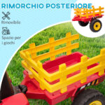 Trattore Elettrico per Bambini 3-6 Anni con Rimorchio Rimovibile, Batteria 12V e Telecomando, Rosso - immagine 4