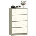 Cassettiera 4 Cassetti Pieghevoli con Maniglie Doppie, in Legno, Acciaio e Tessuto, 58x30x91 cm, Bianco e Grigio