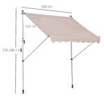 Tenda da Sole 2x1,5 m per Esterno a Rullo con Manovella e Angolazione Regolabile, Beige - immagine 3