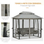 Dondolo da Giardino 3 Posti Lettino e Gazebo Design 3 in 1 con Tettuccio, 256x172x248 cm, Grigio Scuro - immagine 7