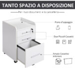 Cassettiera Portadocumento da Ufficio Bianca in Legno 3 Cassetti, Chiavi - immagine 4
