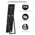 Specchio da Terra e Parete con Supporto Richiudibile e Cornice in MDF, 37x48x152cm, Nero - immagine 6