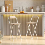 Set 2 Sgabelli da Bar Pieghevoli con Poggiapiedi, in Legno e Acciaio, 37x45x87 cm, Legno - immagine 2