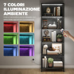 Libreria Scaffale in Stile Industriale a 5 Ripiani con Illuminazione LED, in Metallo e Legno, 60x30x179 cm, Nero - immagine 4
