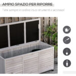Panca Contenitore in Legno di Abete, Cassapanca da Esterno con Piedini Antiscivolo 127x56x60cm, Grigio - immagine 4