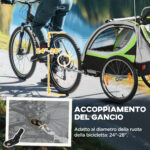 Rimorchio Bici per Bambini e Passeggino 2 in 1 con Cintura, Tasche e Bandierina, Verde - immagine 7