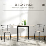 Set da Pranzo 3 Pezzi con 2 Sedie e 1 Tavolo da Pranzo Ovale in MDF e Acciaio per Spazi Limitati - immagine 4