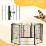 Recinto per Cani di Piccola Taglia a 8 Pannelli Modulabili da 80x1,5x1 cm, Box per Cani e Cuccioli Pieghevole con Porta in Acciaio con 8 Picchetti, Grigio - immagine 7