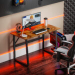 Scrivania per Camera Stile Industriale con Angoli Arrotondati, in Legno e Acciaio, 120x60x76 cm, Nero e Marrone - immagine 8