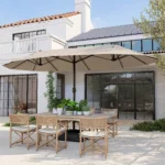 Ombrellone da Giardino Doppio 460x270cm, Ombrellone da Esterno con Apertura a Manovella, Base a Croce e Zavorra, Acciaio e Poliestere Khaki - immagine 8