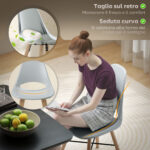 Set di 2 Sedie da Pranzo in Plastica e Legno Stile Nordico con Schienale Curvato, Grigio - immagine 4