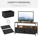 Mobile TV, Mobile Porta TV Fino a 47" con 2 Cassetti Pieghevoli in Tessuto e Mensola, Mobiletto per Televisore per Soggiorno, Camera da Letto e Salotto, 98x29x56 cm, Marrone Rustico - immagine 5