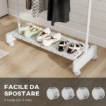 Stendibiancheria Estensibile con Ruote e Freno, Ripiano Porta Scarpe e Struttura in Acciaio Inox, Bianco - immagine 5