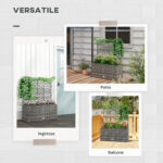 Fioriera con Grigliato per Rampicanti con 3 Vasi in Acciaio e Rattan PE, 84x30x107cm, Grigio - immagine 4